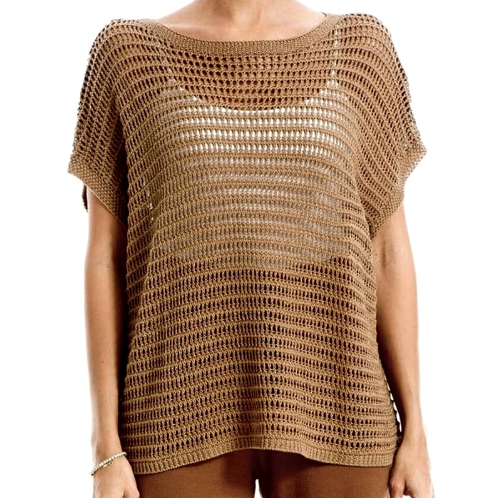 [BRAND NEW W/TAGS] Max Studio Medium Mesh Linen-Blend Cropped Sleeve Sweater